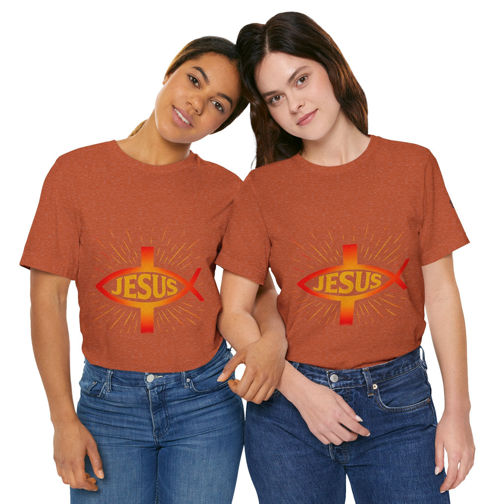 Jesus Ichthys T-shirt – Christian Fish Symbol with Cross & Jesus Inscription T-shirt for Eternal Faith & Streetwear Printify