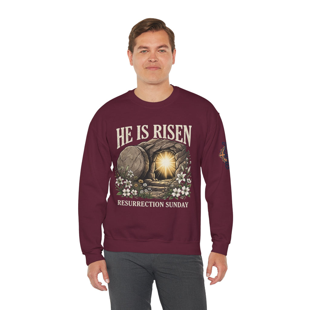 He Is Risen Sweatshirt — Jesus Christ Resurrection Easter Sweatshirt Printify