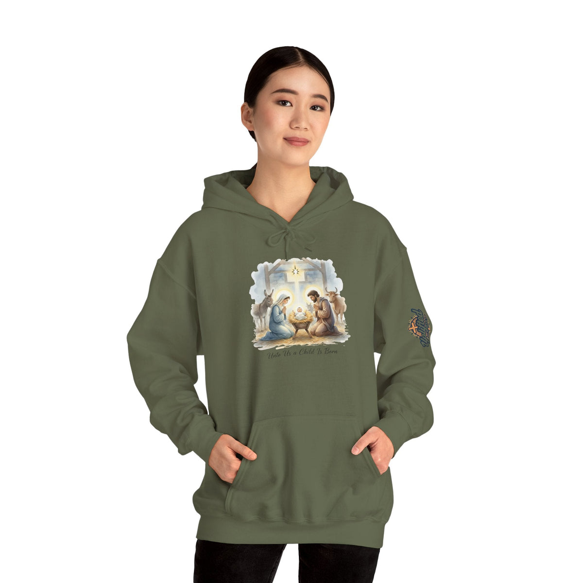 Unto Us a Child is Born Hoodie – Isaiah 9:6 Nativity Manger Scene Christian Christmas Sweatshirt for Holy Night Faith Printify