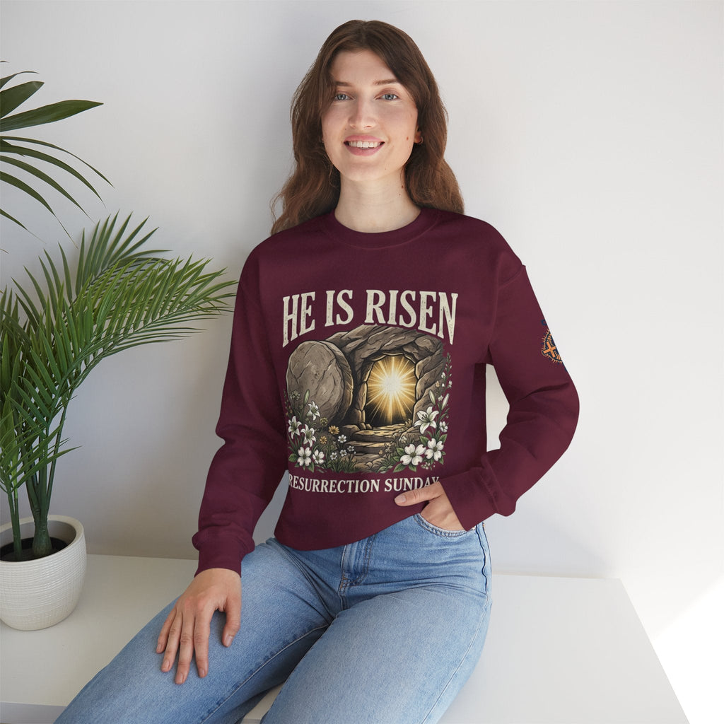 He Is Risen Sweatshirt — Jesus Christ Resurrection Easter Sweatshirt Printify
