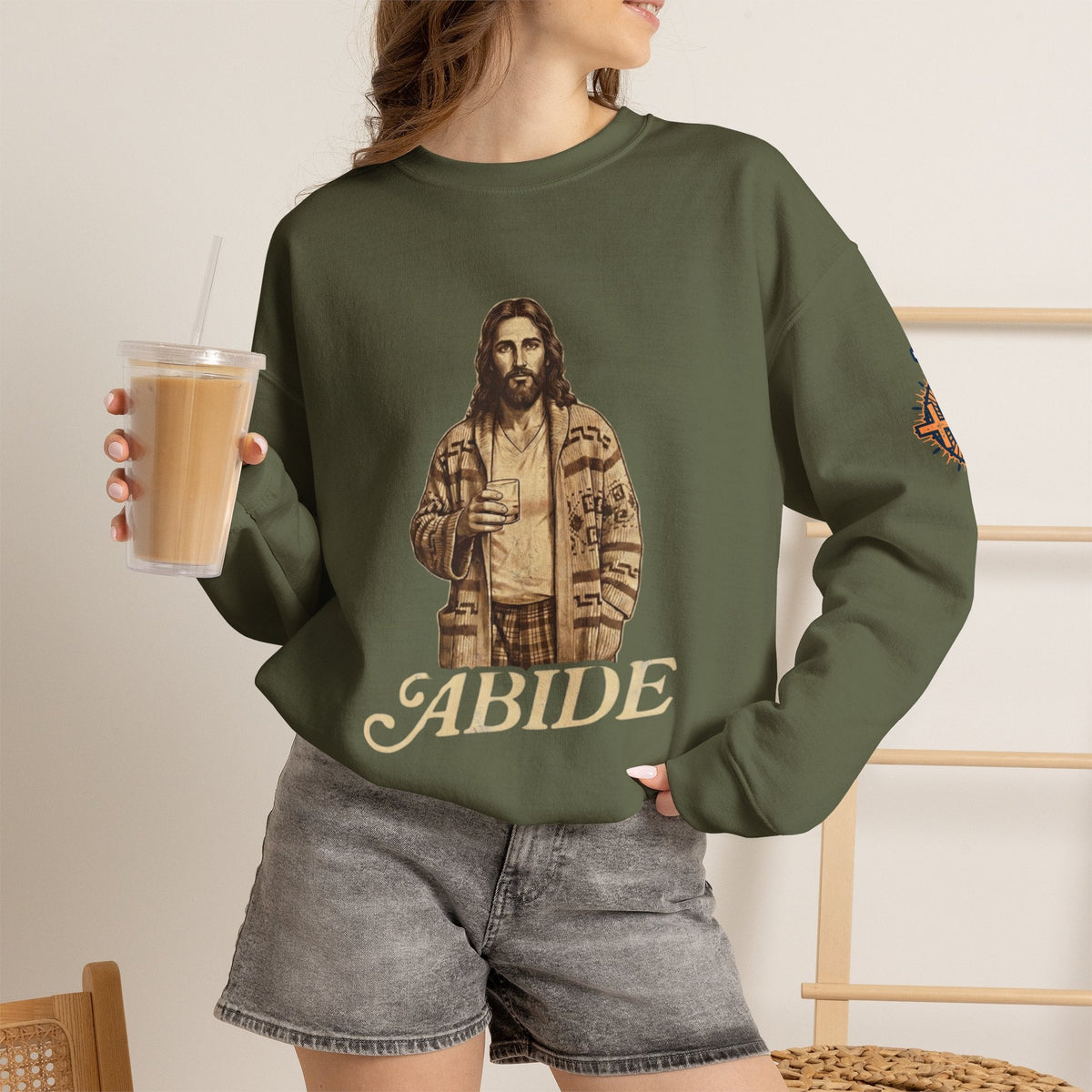 Abide Jesus Sweatshirt — Vintage 'The Dude' Religious Graphic Sweatshirt Printify