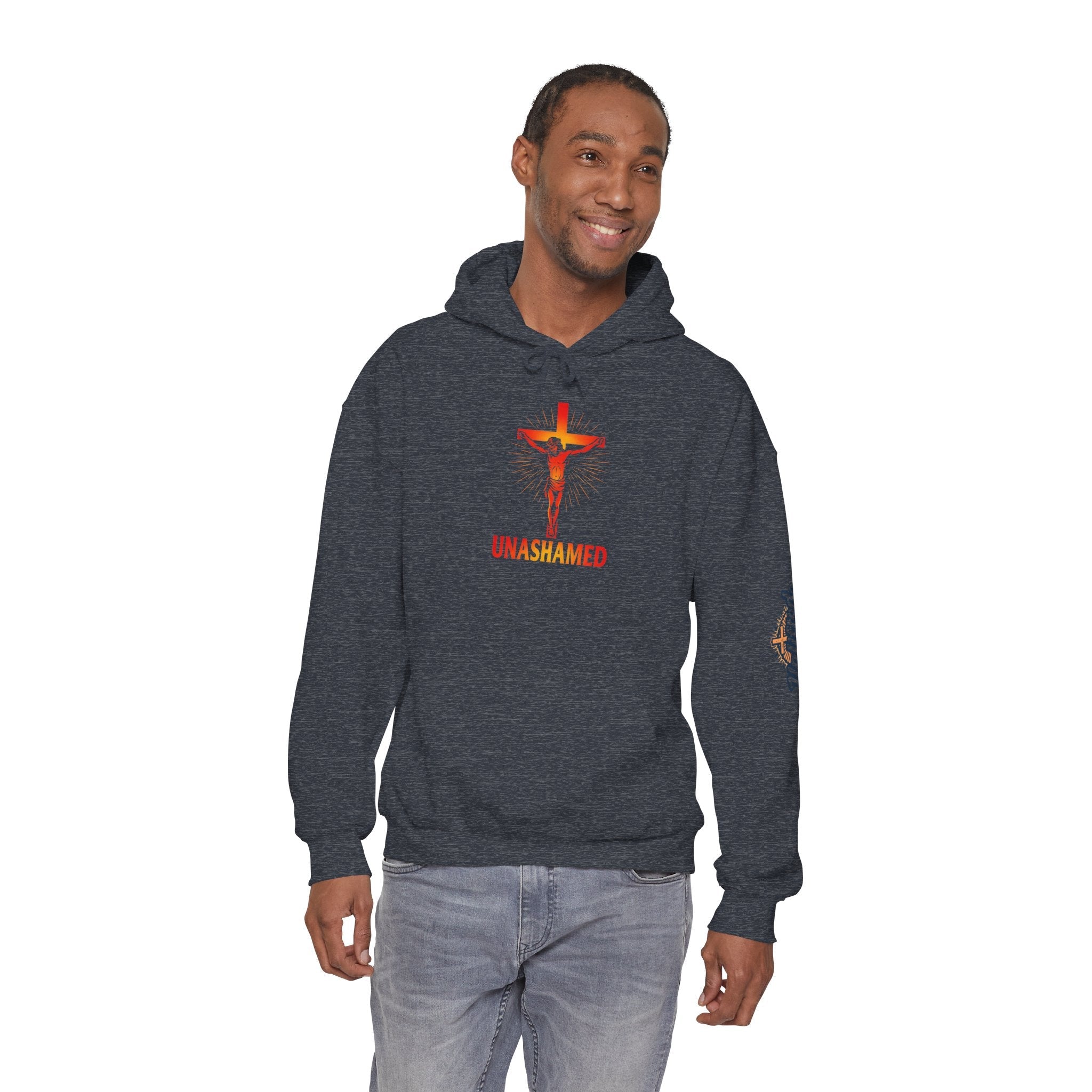 Unashamed Hoodie – Romans 1:16 Crucifixion Christian Sweatshirt for Bold Unwavering Faith Printify