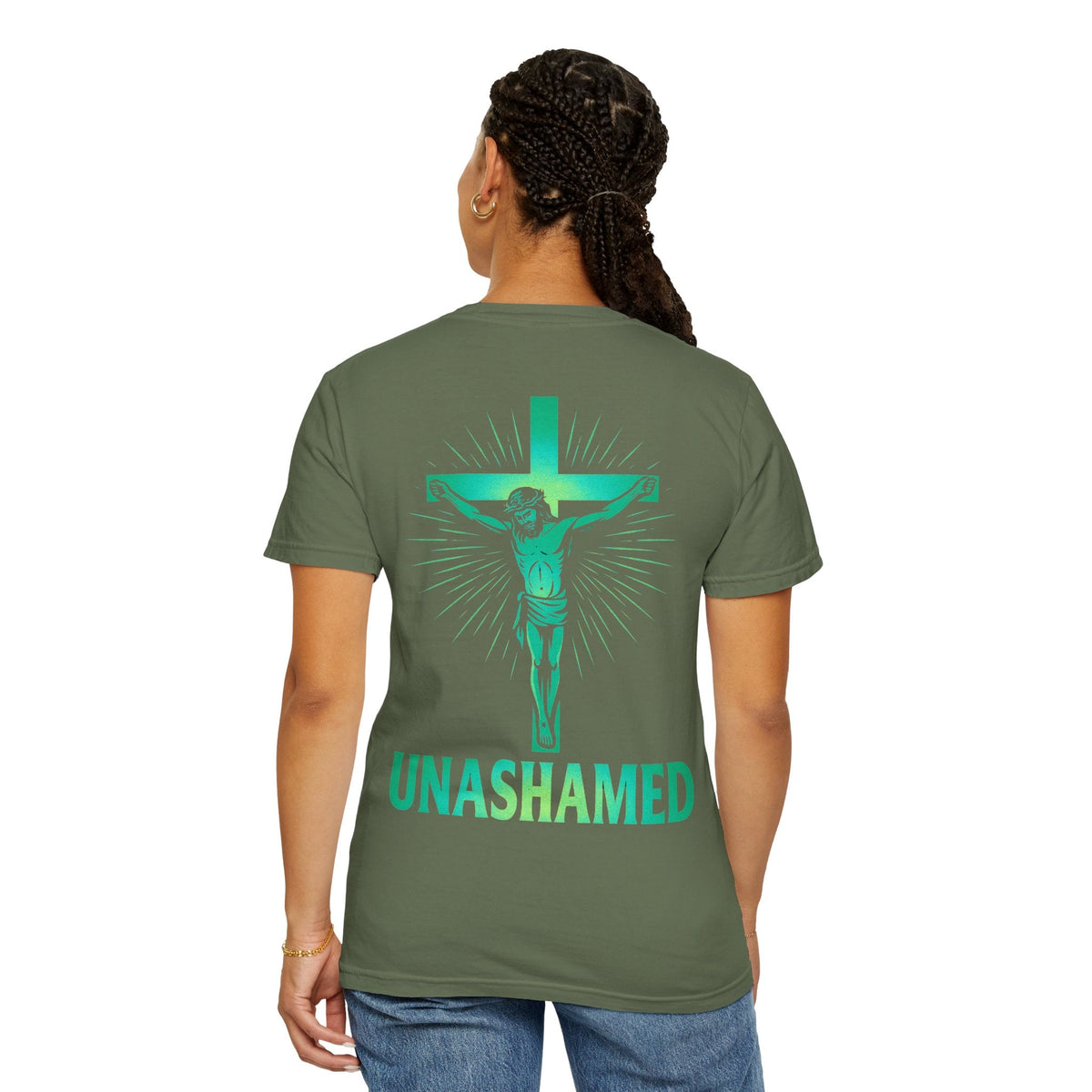 Unashamed T-shirt – Romans 1:16 Crucifixion Christian t-shirt for Bold Unwavering Faith Printify