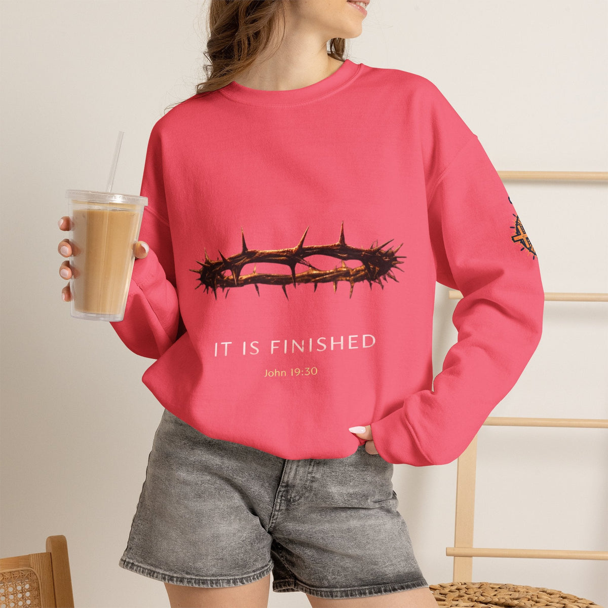 It Is Finished Crown of Thorns Sweatshirt — Christian John 19:30 Faith Sweatshirt Printify