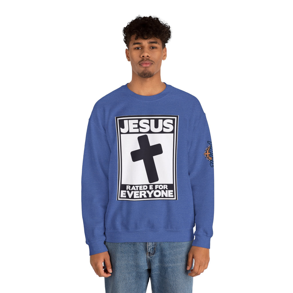 Jesus, Rated E for Everyone Sweatshirt - Gamer Faith Sweatshirt - Christian Video Game Parody Printify