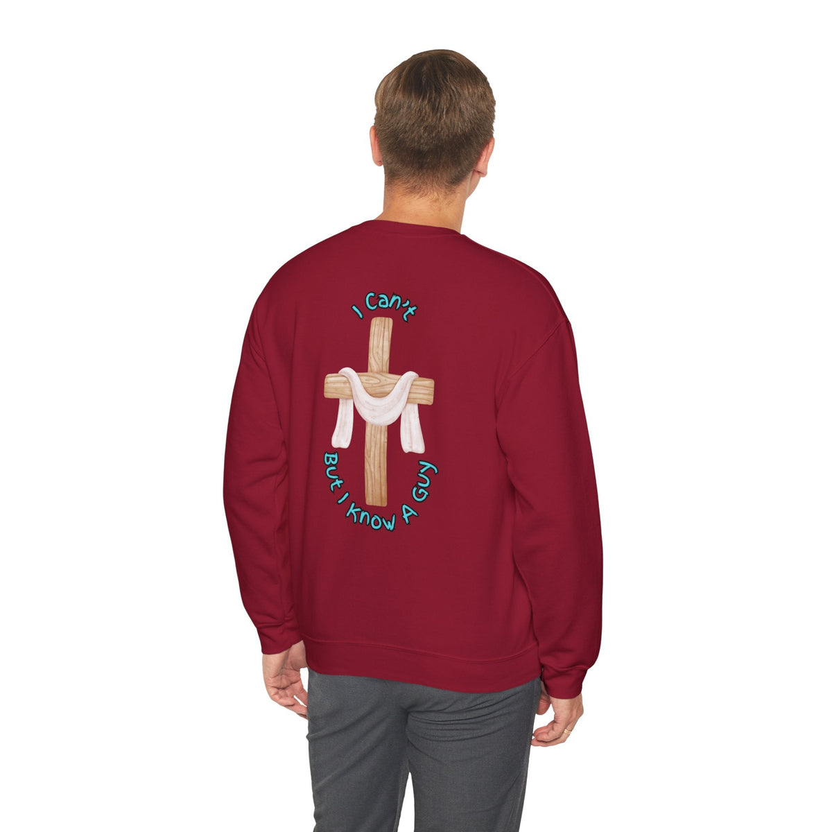 I Can’t, But I Know a Guy Sweatshirt – Jesus Cross Christian Sweatshirt for Cozy Faith Printify