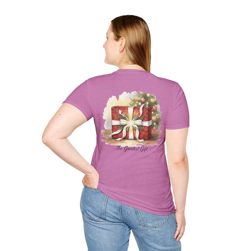 The Greatest Gift T-shirt – Cross Bow Present Christian T-shirt for Christmas Salvation & Eternal Faith Printify