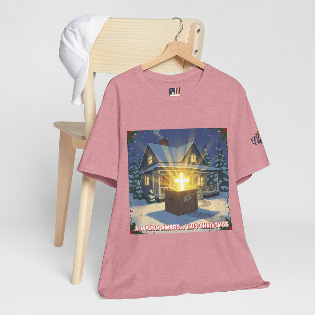 A Major Award This Christmas T-shirt – Fragile Leg Lamp Parody Cross Unboxing Christian T-shirt for Hilarious Faith & Holiday Glow Printify
