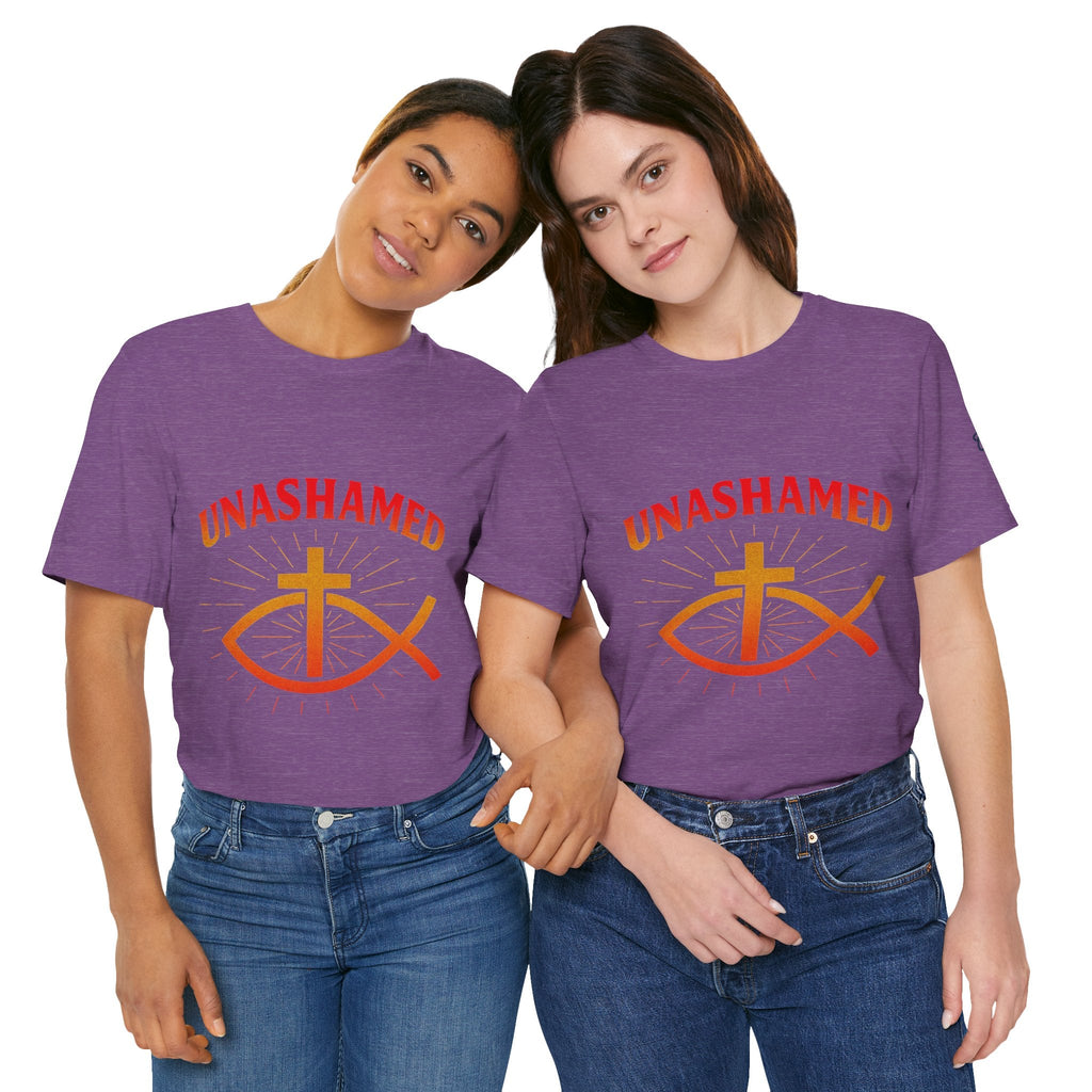 Unashamed T-shirt – Ichthys Jesus Fish & Cross Christian T-shirt for Romans 1:16 Bold Faith Printify