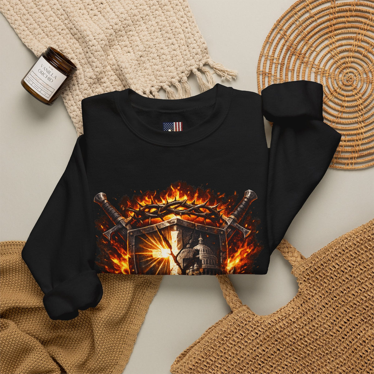 Trust God Not Government Shield Sweatshirt — Patriotic Christian Faith Sweatshirt Printify