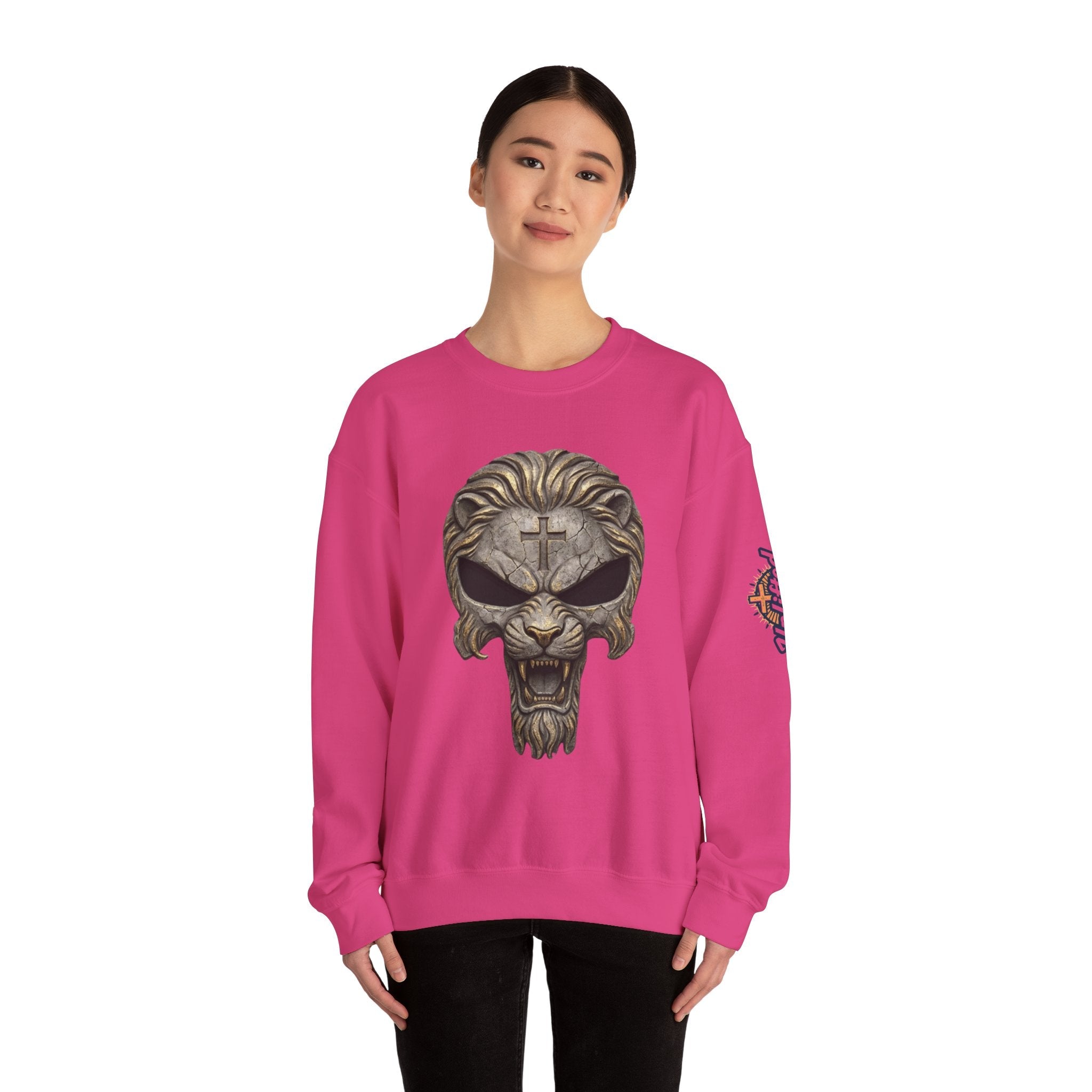 Lion of Judah Skull Christian Sweatshirt - Warrior Faith Cross Sweatshirt Printify
