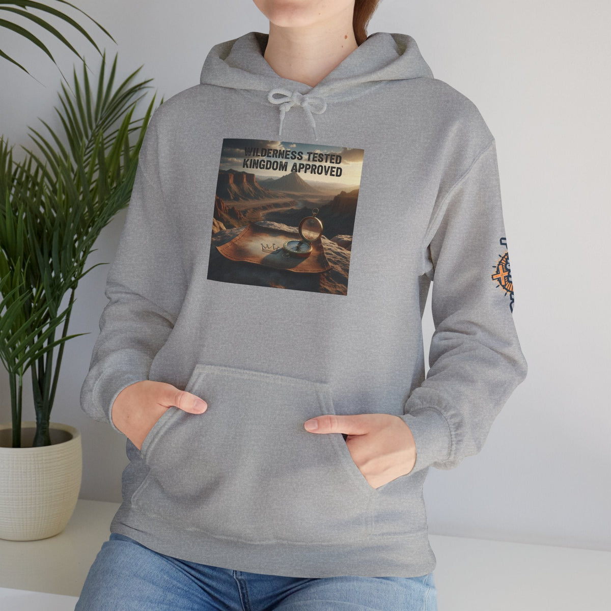 Wilderness Tested Kingdom Approved Hoodie – Mountain Desert Compass Crown Christian Sweatshirt for Biblical Adventure Faith Printify
