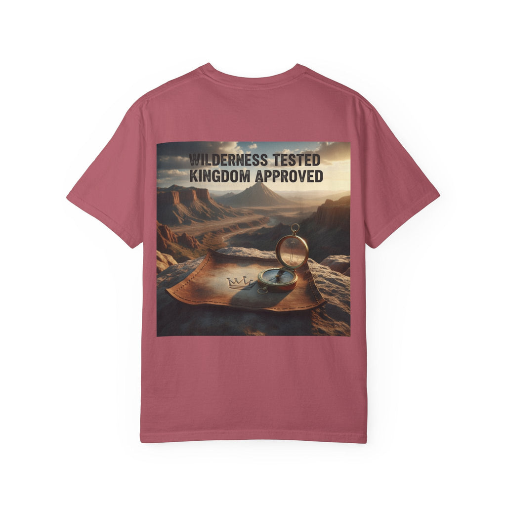 Wilderness Tested Kingdom Approved T-shirt – Mountain Desert Compass Crown Christian T-shirt for Biblical Adventure Faith Printify