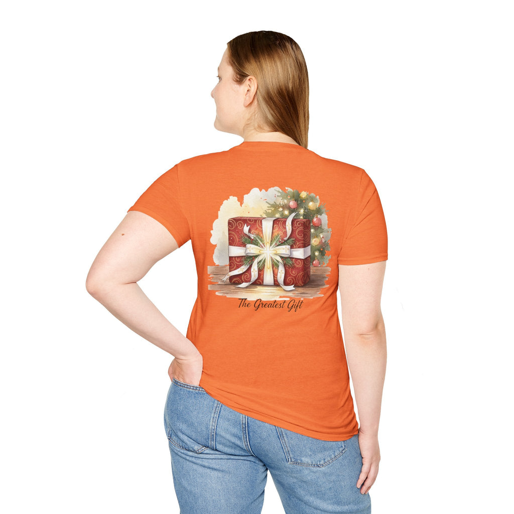 The Greatest Gift T-shirt – Cross Bow Present Christian T-shirt for Christmas Salvation & Eternal Faith Printify
