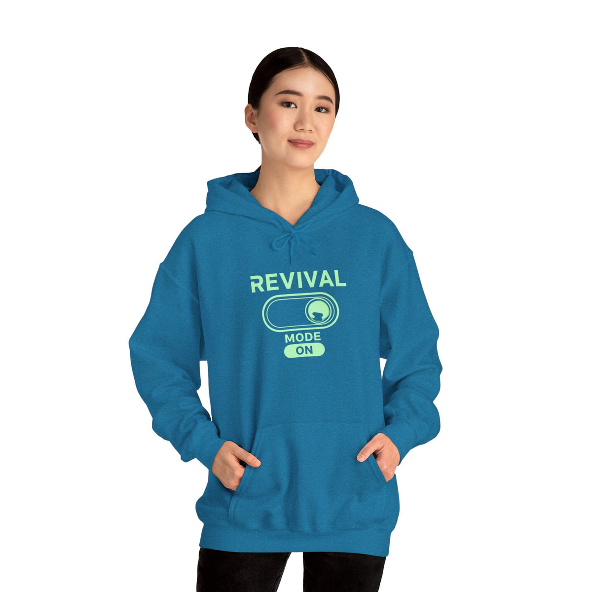 🔥 Revival Mode: ON – Christian Techwear Hoodie | Glowing Green Faith Switch | Futuristic Jesus Shirt | Activate Your Spiritual Awakening | Uplifted Gear Printify