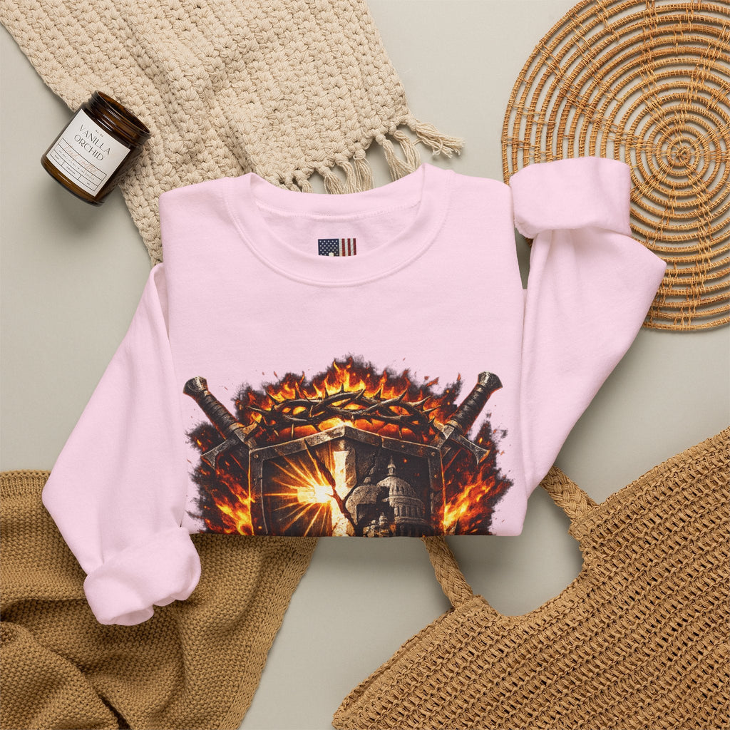 Trust God Not Government Shield Sweatshirt — Patriotic Christian Faith Sweatshirt Printify