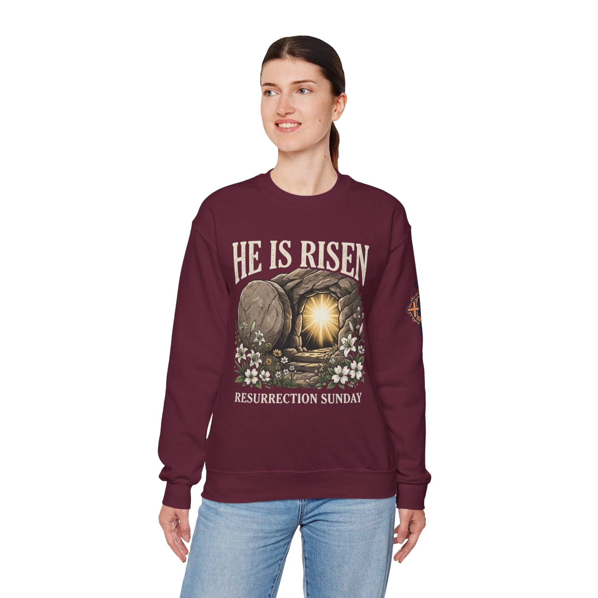He Is Risen Sweatshirt — Jesus Christ Resurrection Easter Sweatshirt Printify