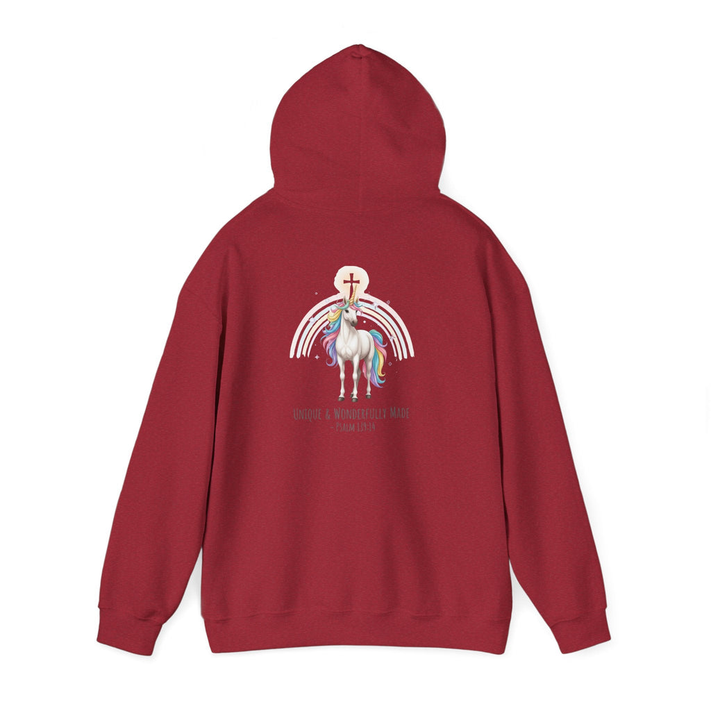 Unique Unicorn Hoodie – Rainbow Cross Psalm 139:14 Christian Hoodie for Wonderfully Made Printify