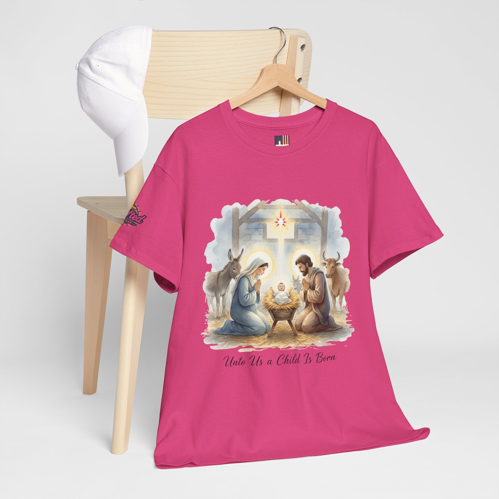 Unto Us a Child is Born T-shirt – Isaiah 9:6 Nativity Manger Scene Christian Christmas T-shirt for Holy Night Faith Printify