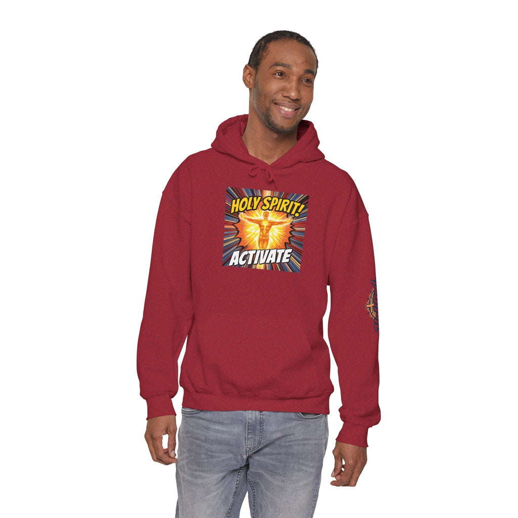 Holy Spirit Activate Hoodie – Superhero Christian Sweatshirt with Vibrant Power-Up Design for Faith-Fueled Boldness Printify