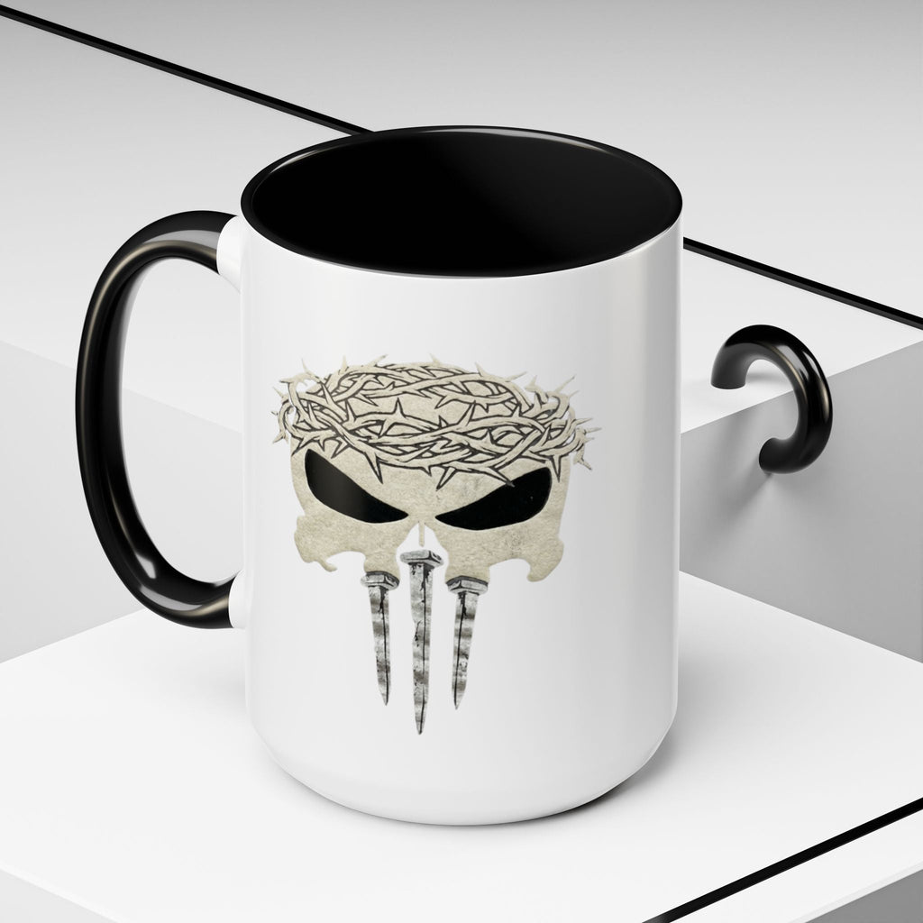 Christian Skull Coffee Mug — Crown of Thorns “Warrior Faith” (11/15 oz) Printify