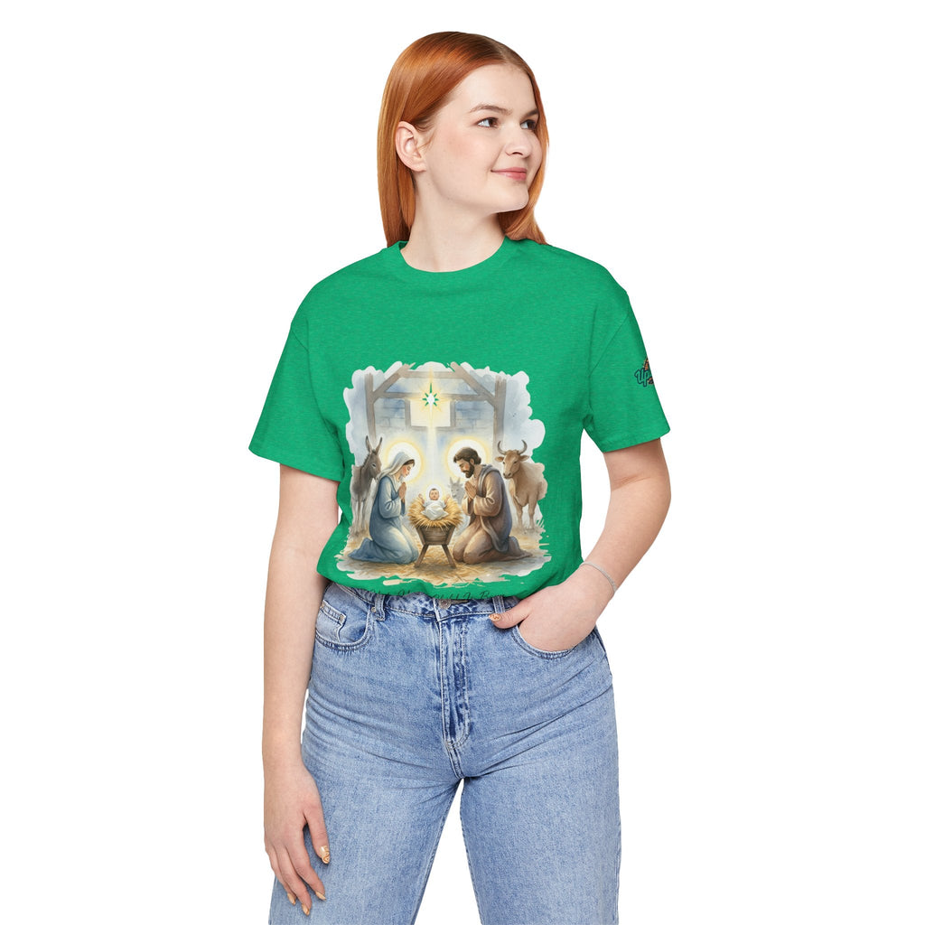 Unto Us a Child is Born T-shirt – Isaiah 9:6 Nativity Manger Scene Christian Christmas T-shirt for Holy Night Faith Printify