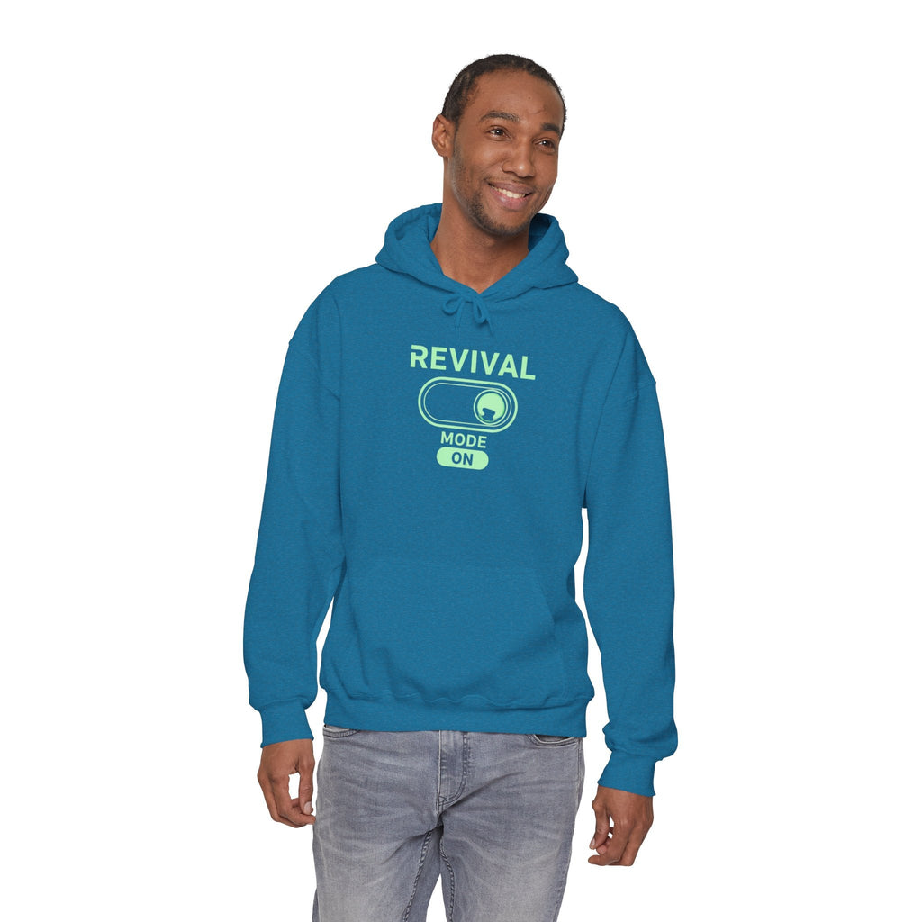 🔥 Revival Mode: ON – Christian Techwear Hoodie | Glowing Green Faith Switch | Futuristic Jesus Shirt | Activate Your Spiritual Awakening | Uplifted Gear Printify