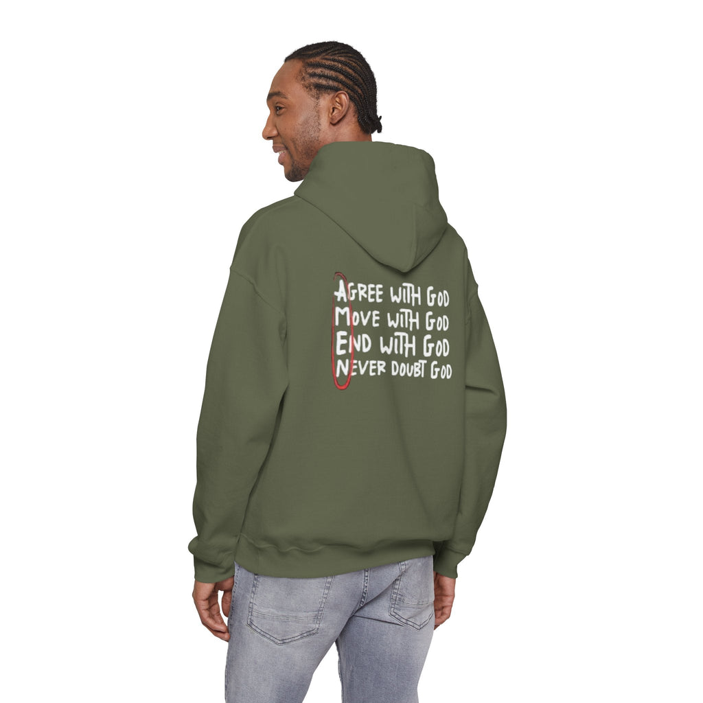 AMEN Acronym Hoodie – Agree with God Move with God End with God Never Doubt God Christian Sweatshirt for Unwavering Faith Printify
