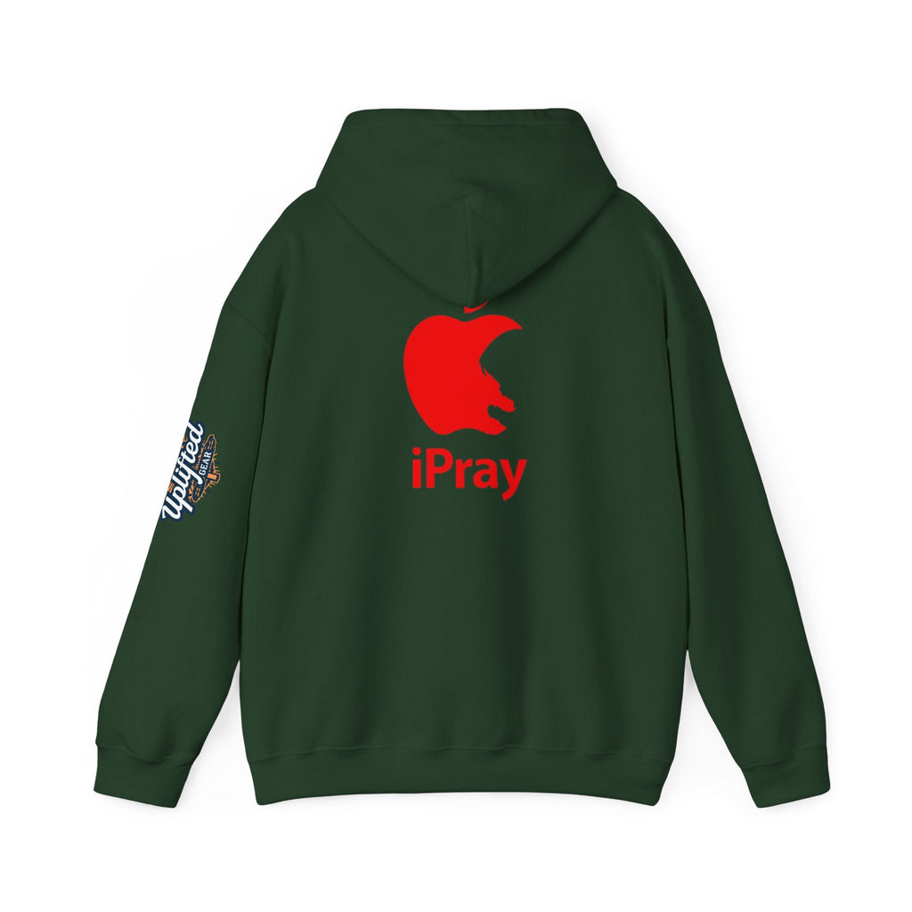 iPray Apple Logo Hoodie — Funny Christian Hoodie (Minimal Red Apple Graphic) Printify