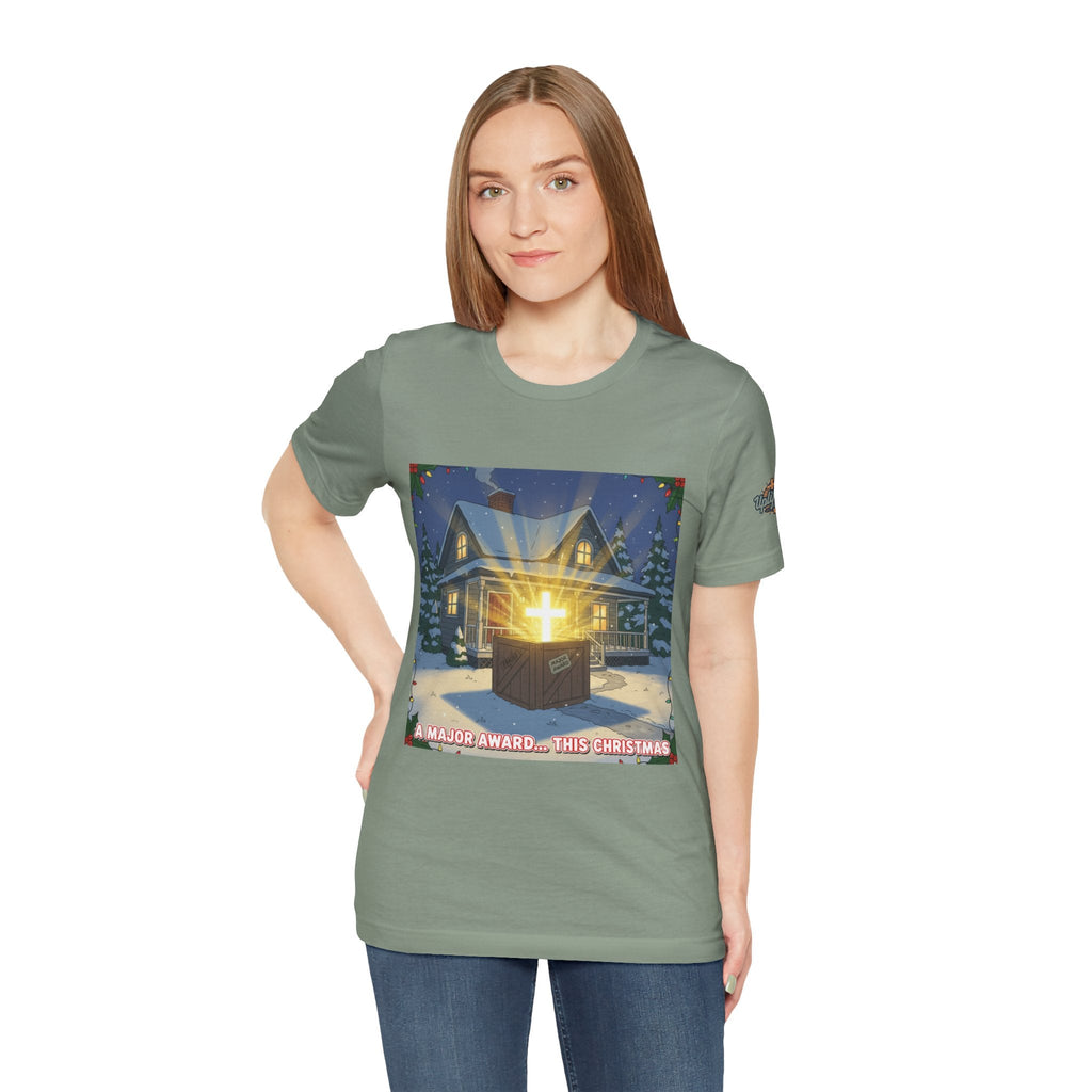 A Major Award This Christmas T-shirt – Fragile Leg Lamp Parody Cross Unboxing Christian T-shirt for Hilarious Faith & Holiday Glow Printify