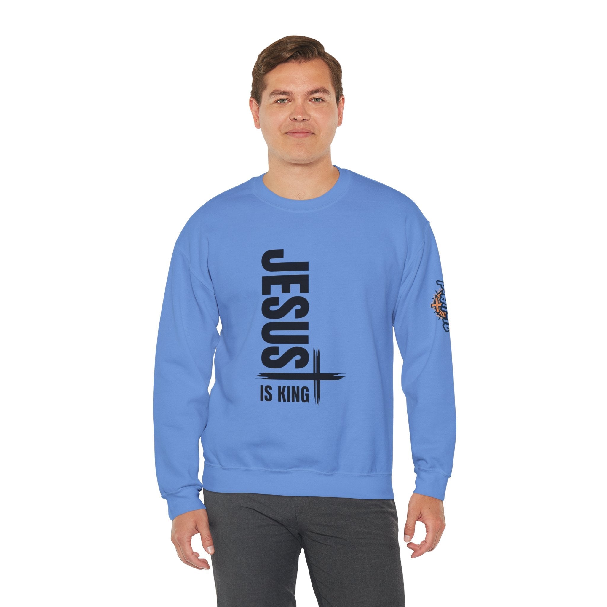 Jesus Is King Sweatshirt | Modern Typographic Cross Christian Sweatshirt Printify
