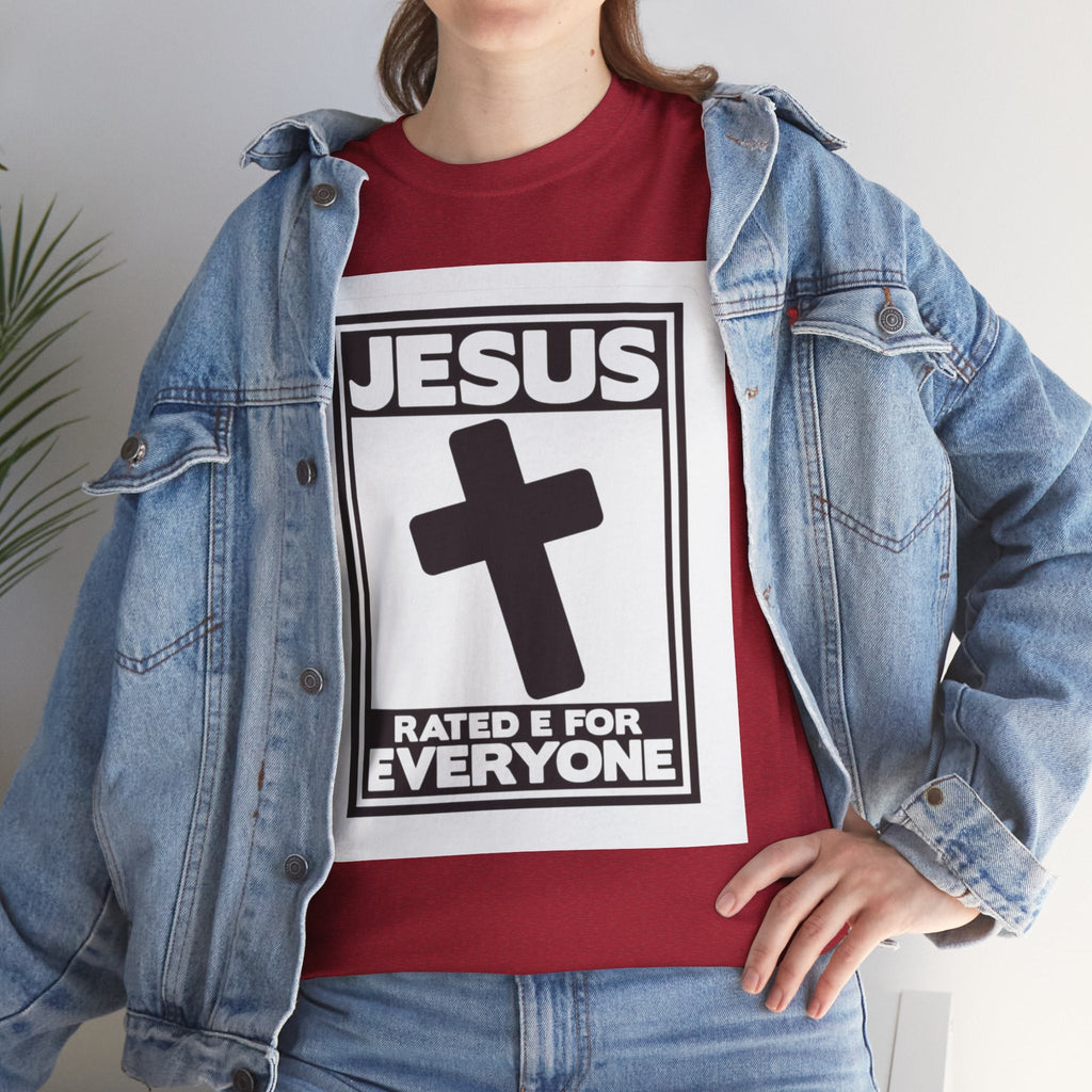 Jesus, Rated E for Everyone T-shirt - Gamer Faith T-shirt - Christian Video Game Parody Printify