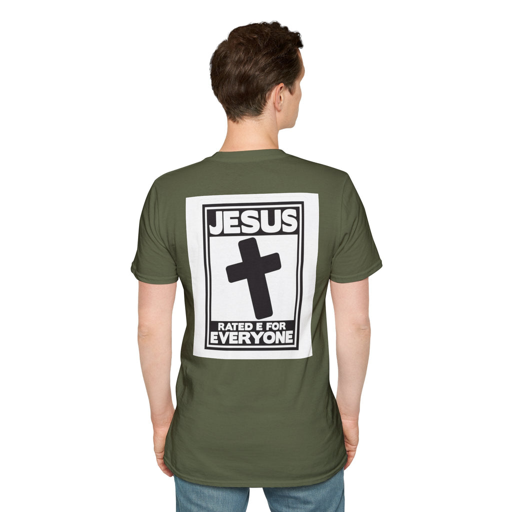 Jesus, Rated E for Everyone T-shirt - Gamer Faith T-shirt - Christian Video Game Parody Printify