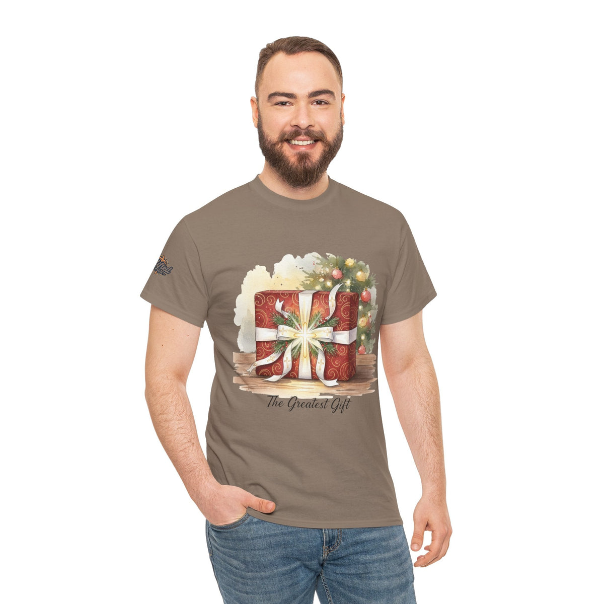 The Greatest Gift T-shirt – Cross Bow Present Christian T-shirt for Christmas Salvation & Eternal Faith Printify