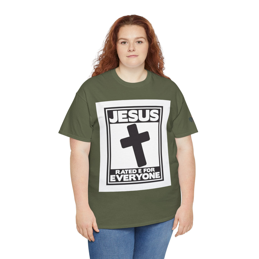 Jesus, Rated E for Everyone T-shirt - Gamer Faith T-shirt - Christian Video Game Parody Printify