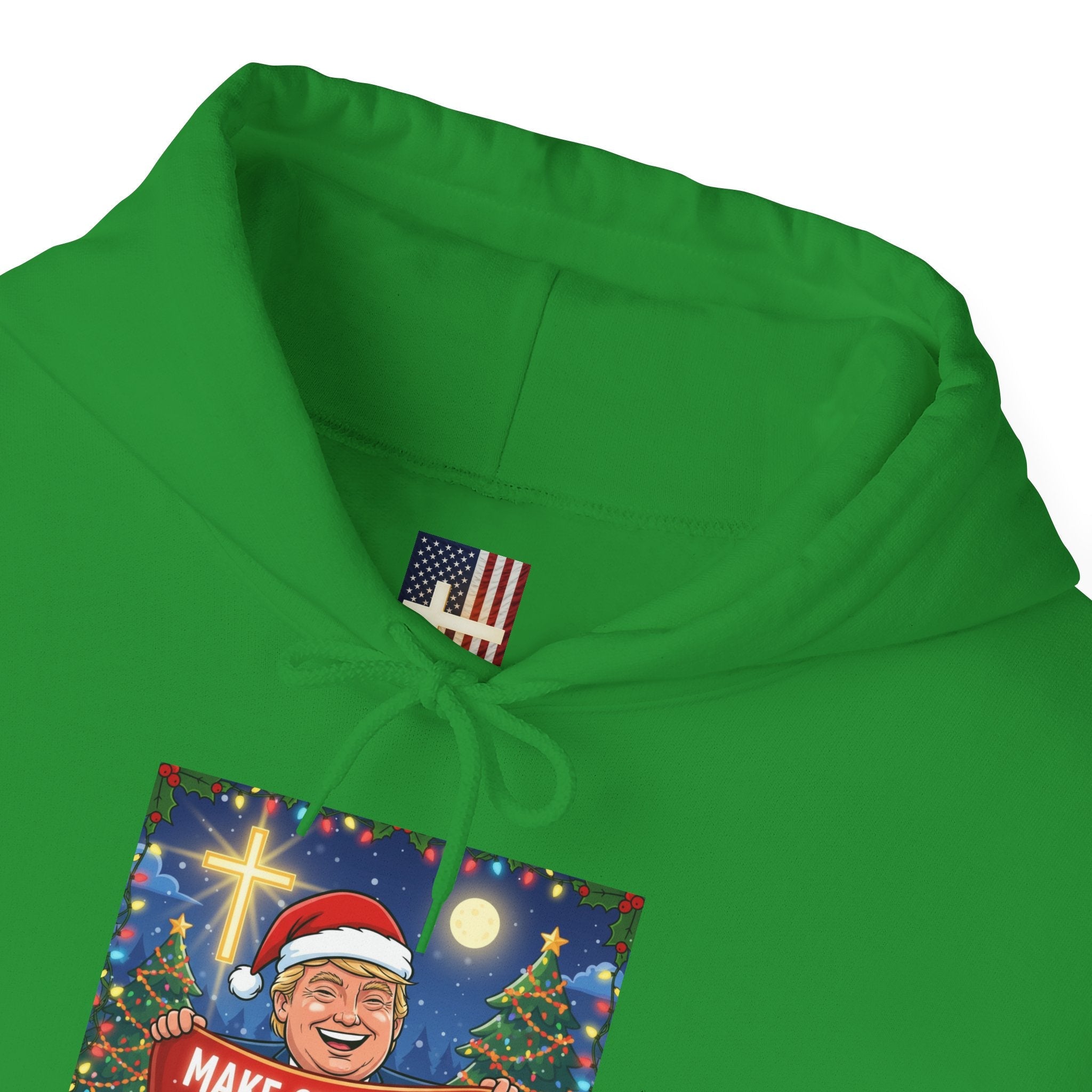 🎄 Make Christmas Great Again – Patriotic Christian Christmas Hoodie | Bold Holiday Faith Tee | Red & White Banner Design | Uplifted Gear Printify