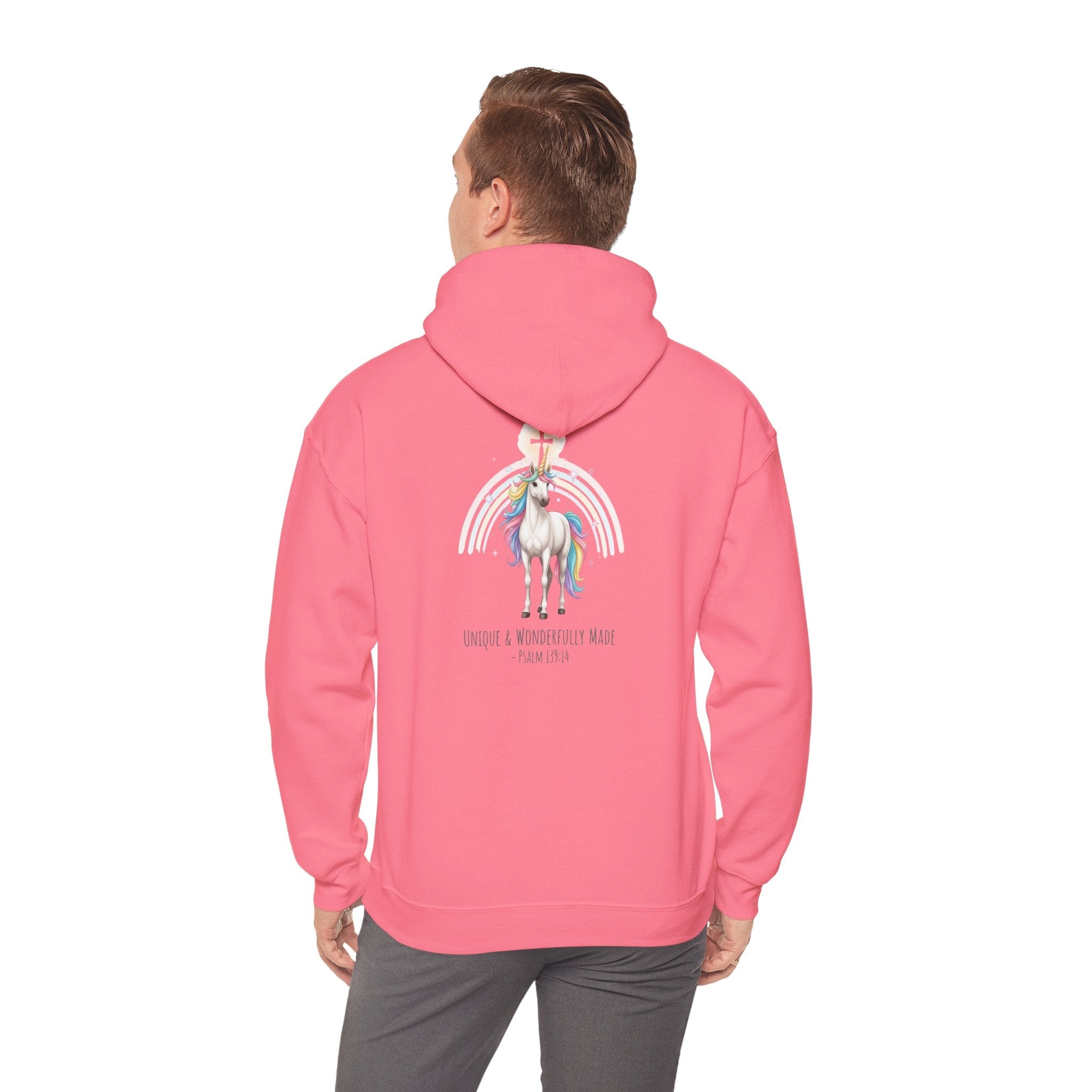 Unique Unicorn Hoodie – Rainbow Cross Psalm 139:14 Christian Hoodie for Wonderfully Made Printify