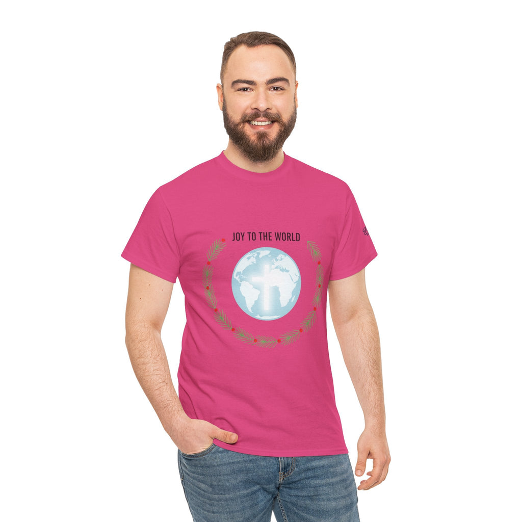 Joy to the World T-shirt – Wreath Earth Nativity Christian Christmas T-shirt for Isaiah 9:6 Holiday Faith & Festive Joy Printify