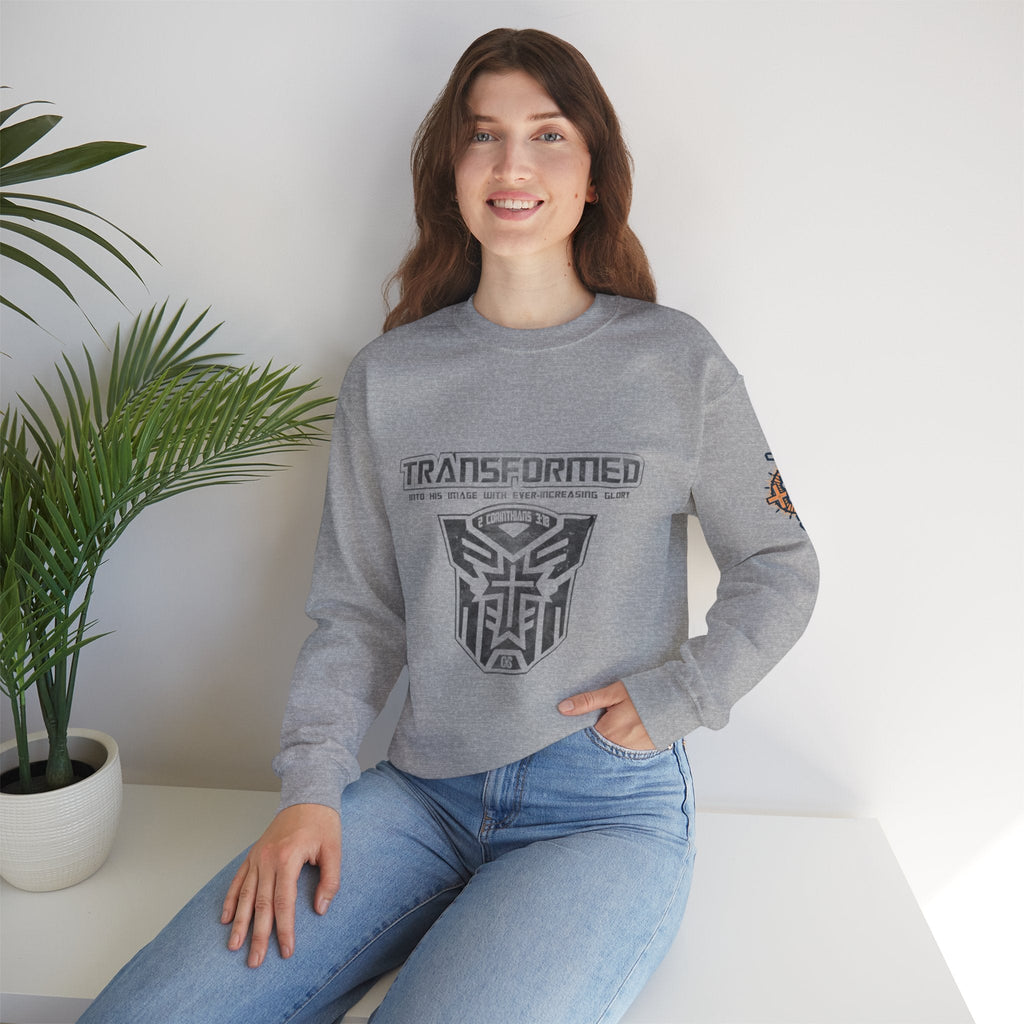 Transformer Logo Christian Sweatshirt | 2 Corinthians 3:18 Bible Verse Sweatshirt Printify
