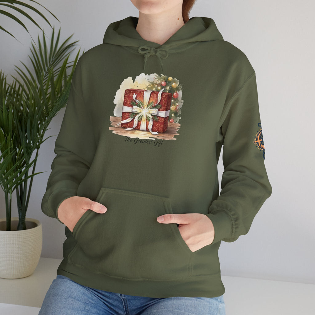 The Greatest Gift Hoodie – Cross Bow Present Christian Hoodie for Christmas Salvation & Eternal Faith Printify