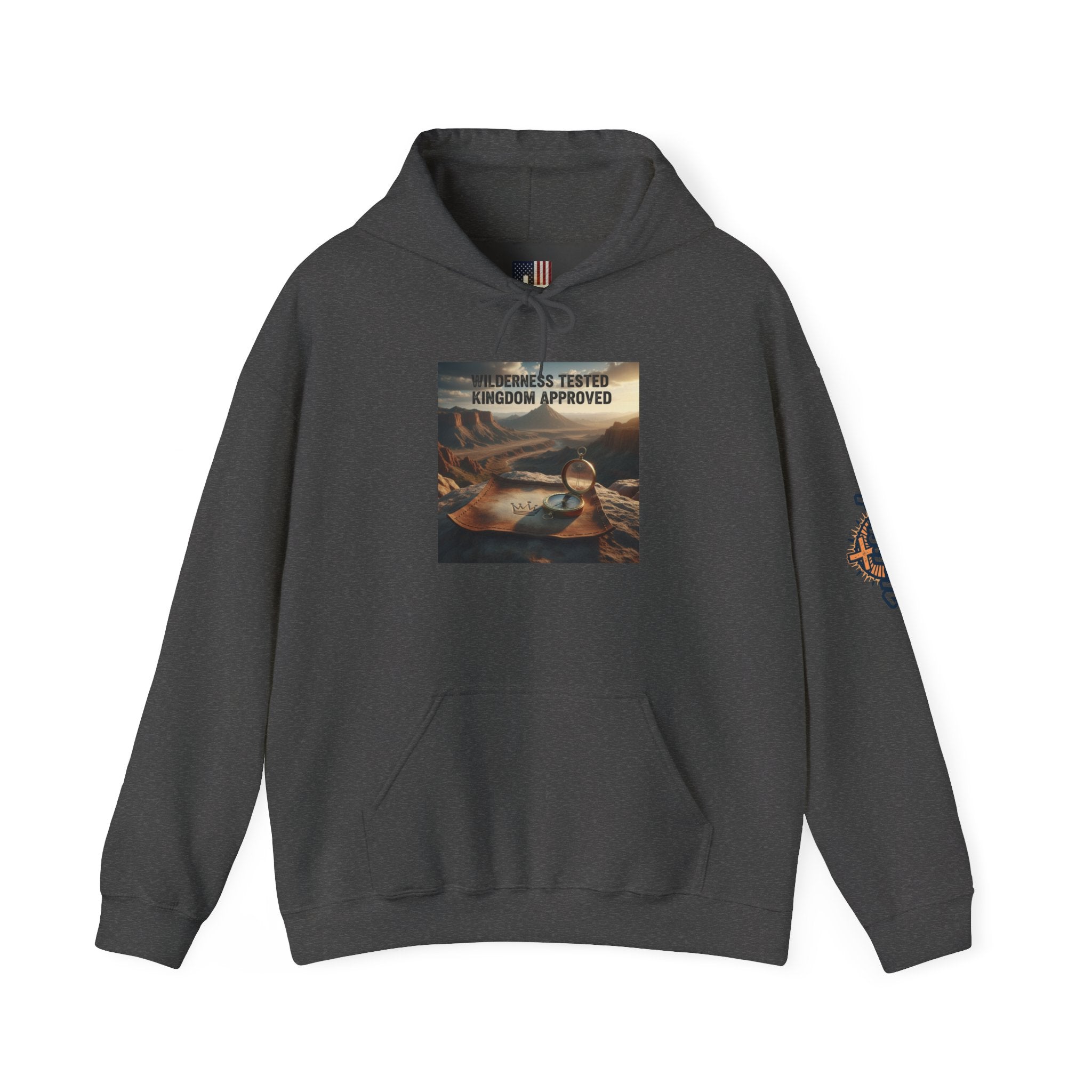 Wilderness Tested Kingdom Approved Hoodie – Mountain Desert Compass Crown Christian Sweatshirt for Biblical Adventure Faith Printify