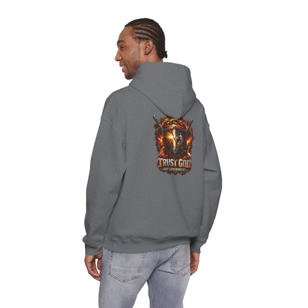 Trust God Not Government Shield Hoodie — Patriotic Christian Faith Hoodie Printify