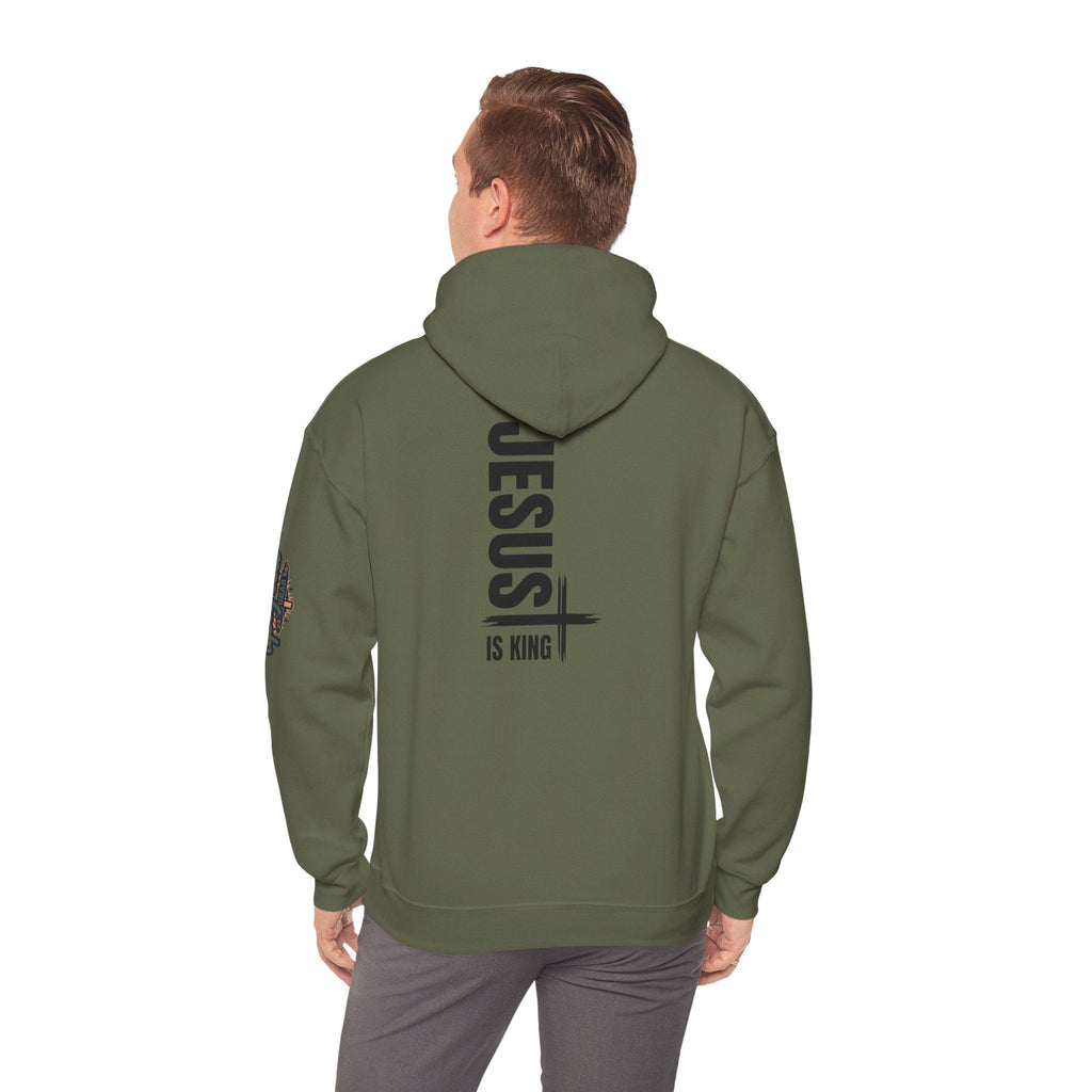 Jesus Is King Hoodie | Modern Typographic Cross Christian Hoodie Printify