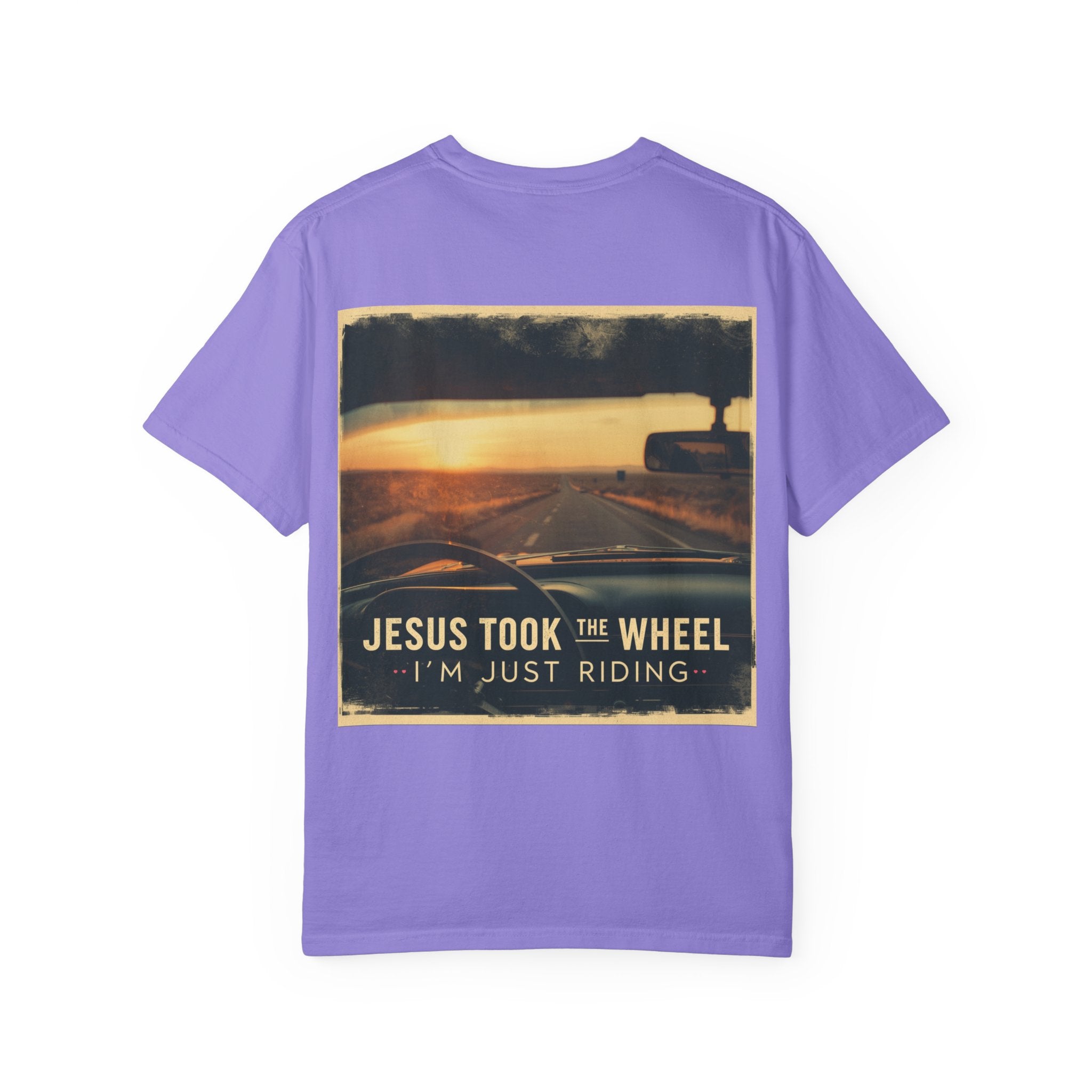 Jesus Took the Wheel I'm Just Riding T-shirt – Funny Christian Convertible Car T-shirt for Surrendered Faith & Humor Printify