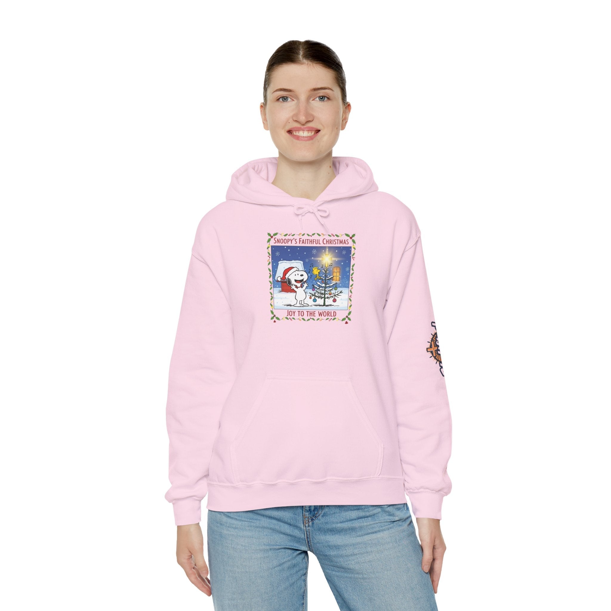 🎄 Faithful Christmas Friends – Christian Holiday Hoodie | Festive Tree & Cartoon Duo | Heartwarming Christmas Tee by Uplifted Gear Printify