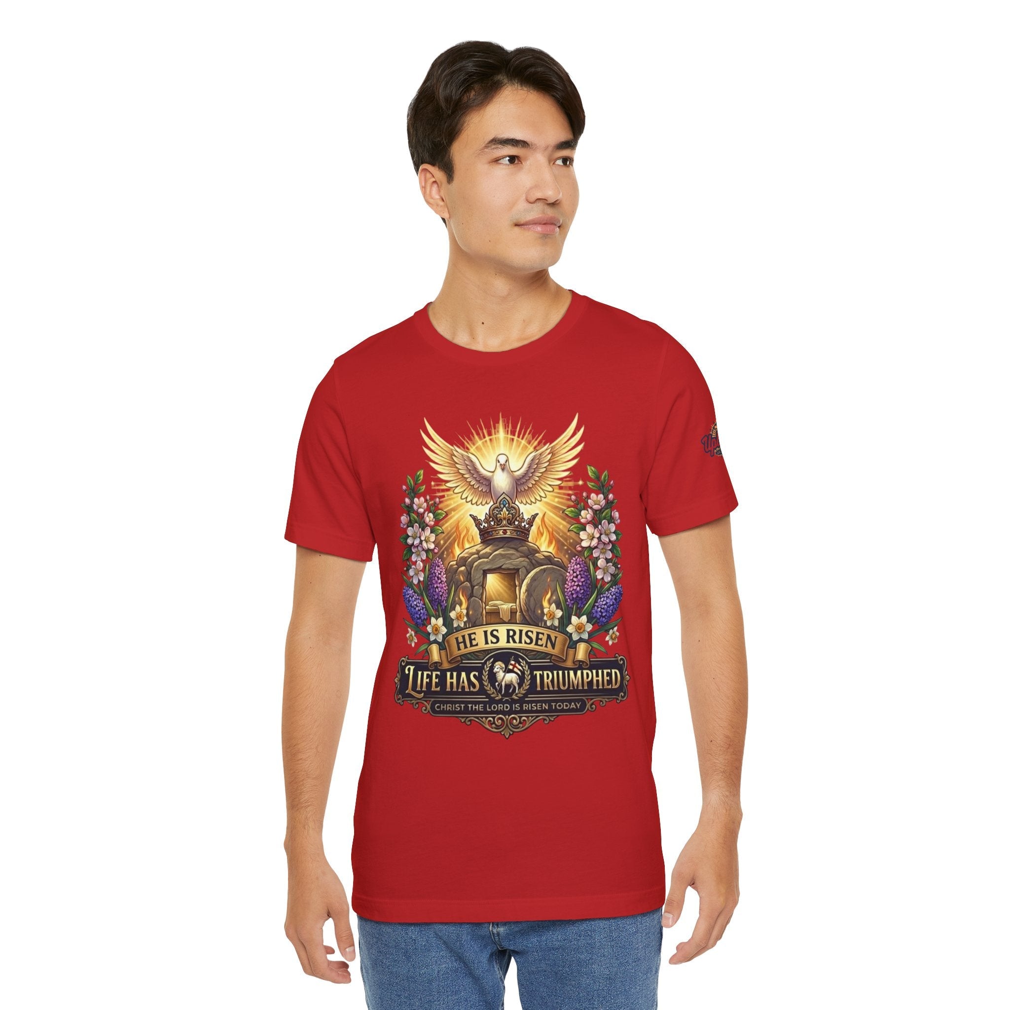 He Is Risen "Life Has Triumphed" T-Shirt — Easter Resurrection Christian Tee Printify