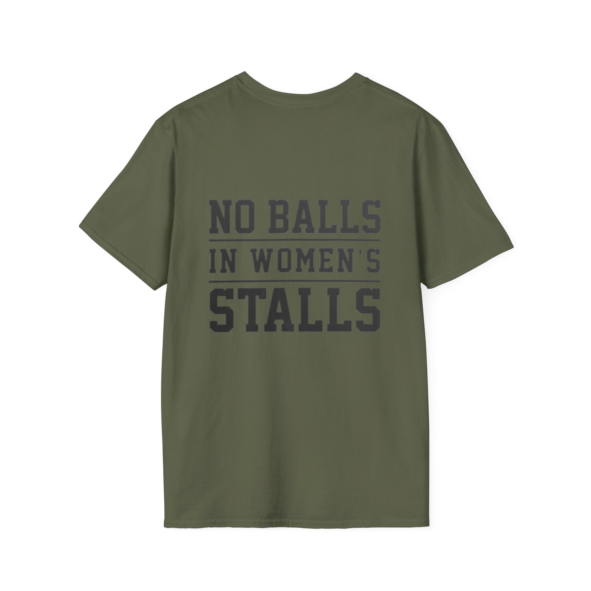 The Lord Says No Balls in Women's Stalls Statement T-Shirt Printify