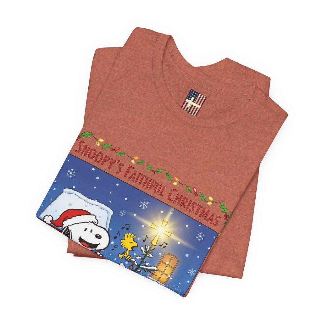 🎄 Faithful Christmas Friends – Christian Holiday T-Shirt | Festive Tree & Cartoon Duo | Heartwarming Christmas Tee by Uplifted Gear Printify