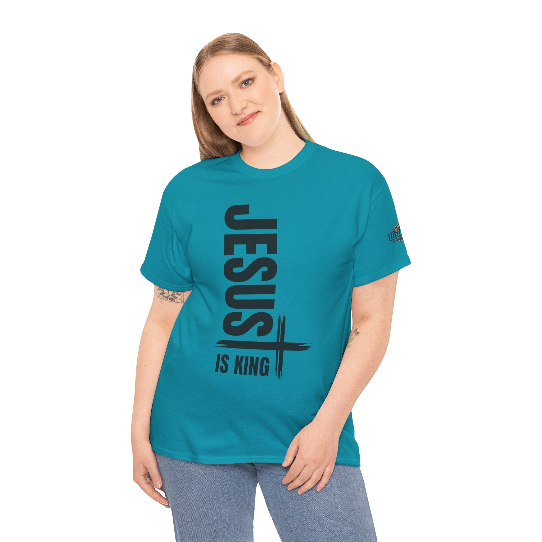 Jesus Is King T-shirt | Modern Typographic Cross Christian T-shirt Printify