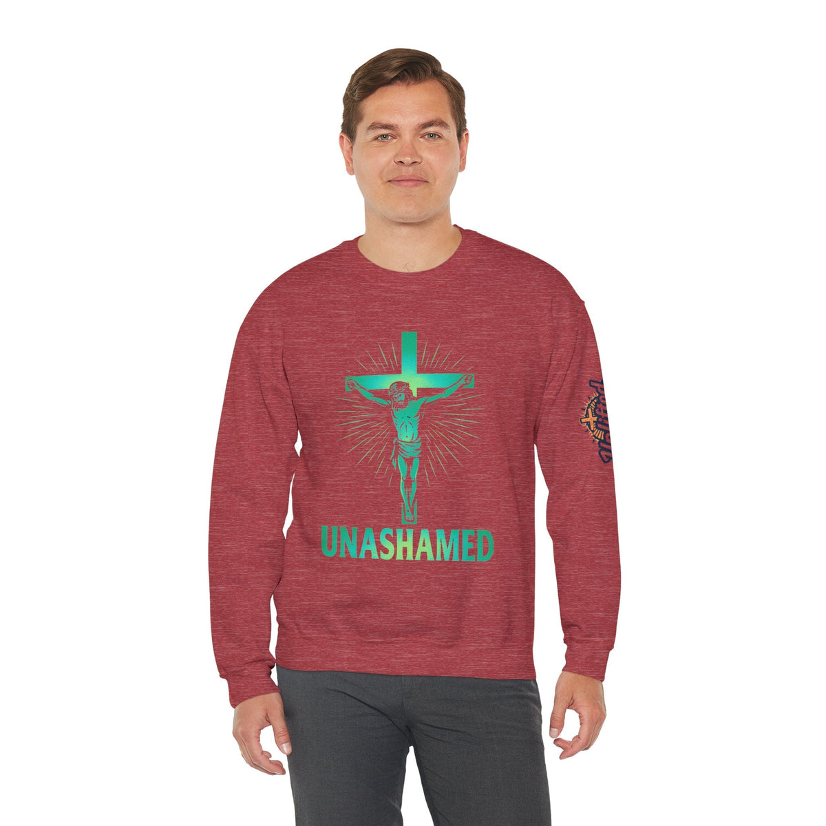 Unashamed Sweatshirt – Romans 1:16 Crucifixion Christian Sweatshirt for Bold Unwavering Faith Printify